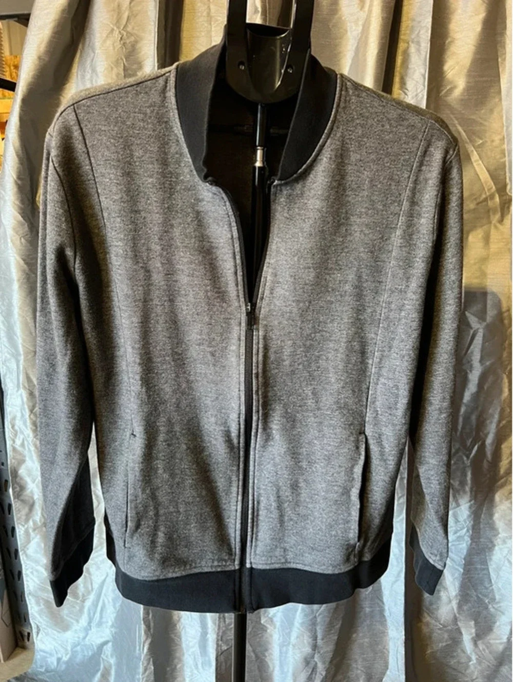 Alfani Men’s XL 100% Cotton Full-Zip Knit Sweater Jacket – Gray